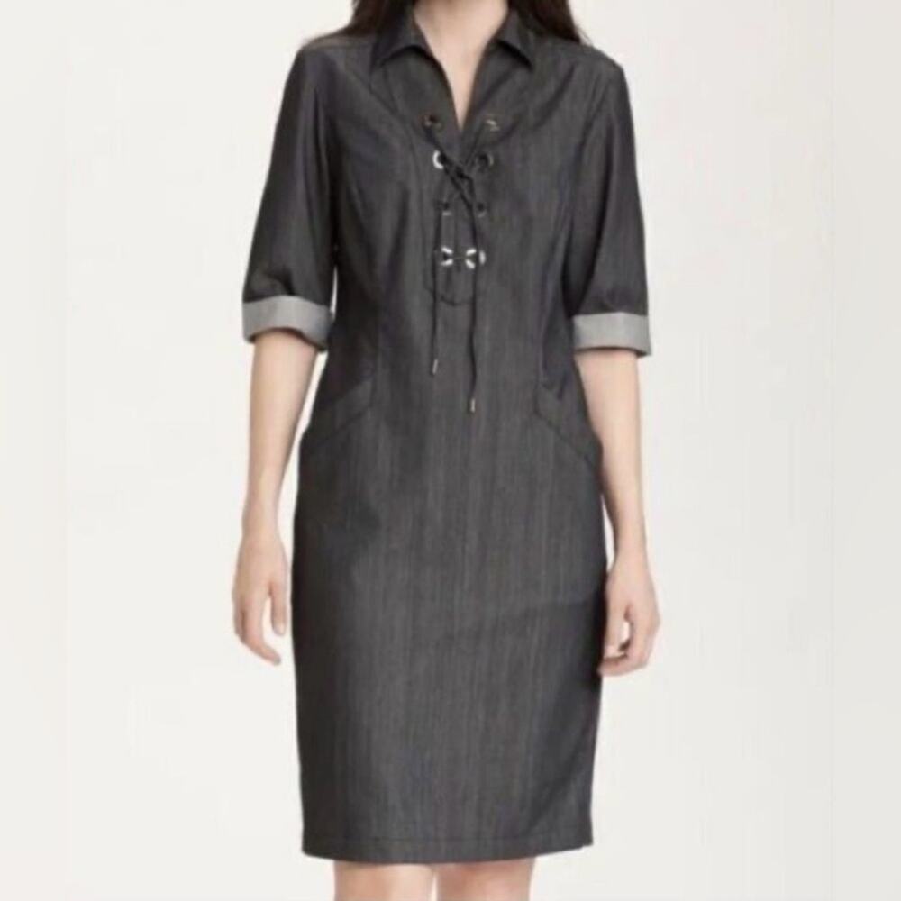 Lafayette 148 New York Black Chambray Nissa Lace-Up Dress Size 0
